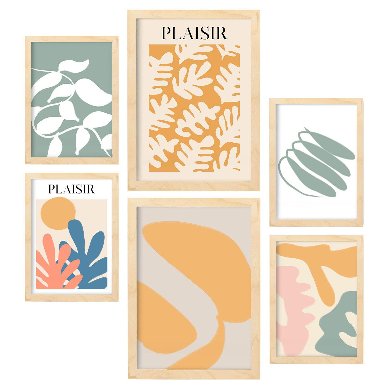 POSTER Set Mit 6 Vegetation Sammlung A3 & A4 Rahmen Aus Hellem Holz - Beige, Papier (29/3cm) - Nacnic