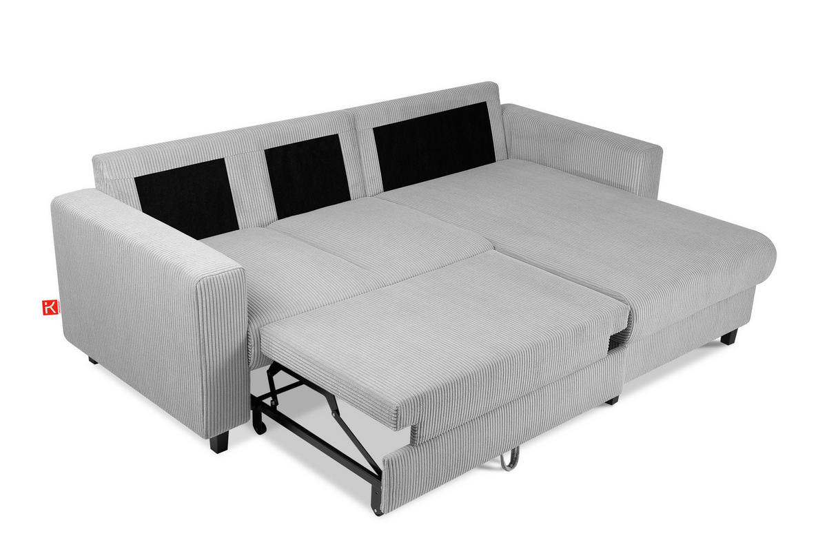 ECKSCHLAFSOFA EGRET Rechts mit Bettkasten, Cord-Stoff, hellgrau - Hellgrau, Textil (234/90cm) - KONSIMO®