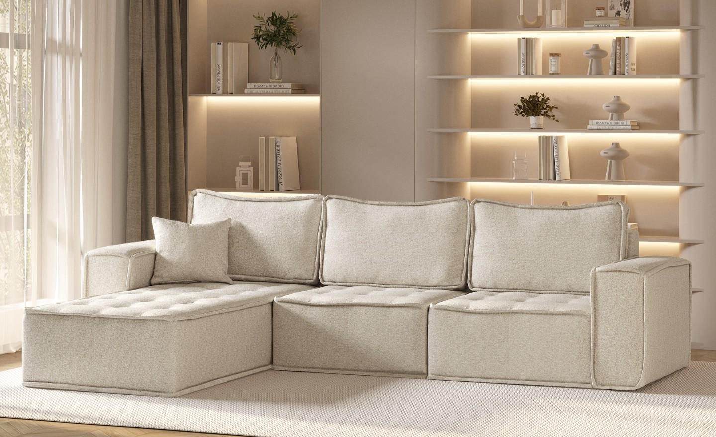ECKSOFA L-förmige Bohoo-Maxi Champagner Links - Champagner, Holz (192/292cm) - Kaiser Möbel