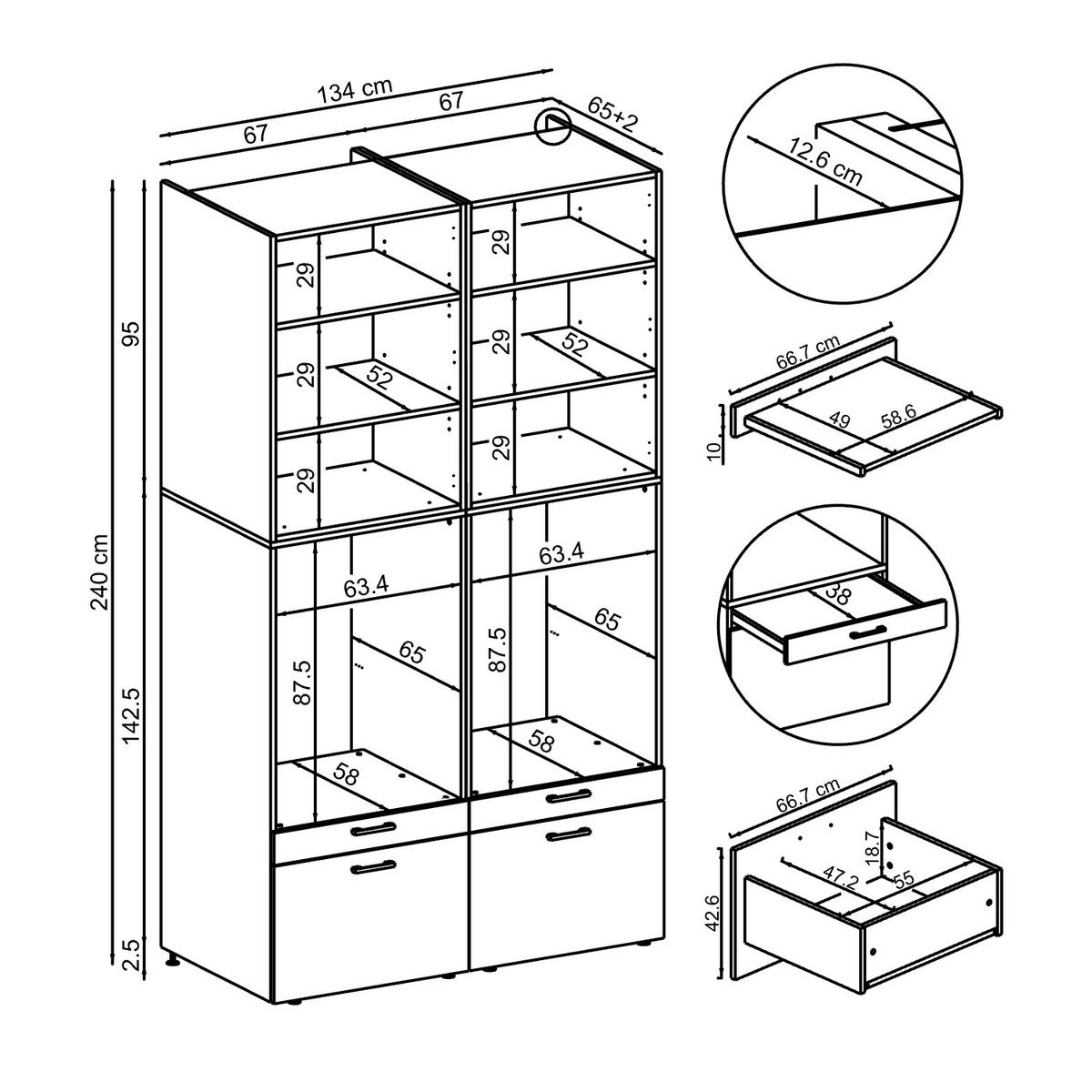 WASCHMASCHINENSCHRANK Serie 2 134cm Breit, 240cm Hoch - Eichefarben, Holzwerkstoff (134/240/67cm)
