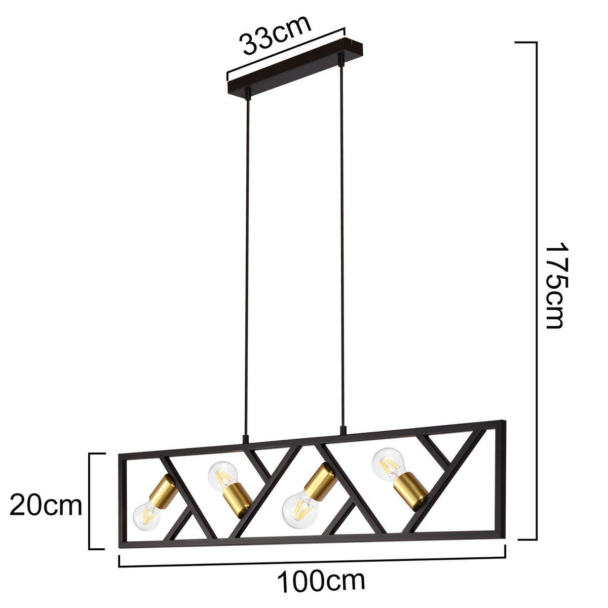 PENDELLEUCHTE Thaddeus 100/20/175 cm - Schwarz, Metall (100/20/175cm) - ZMH