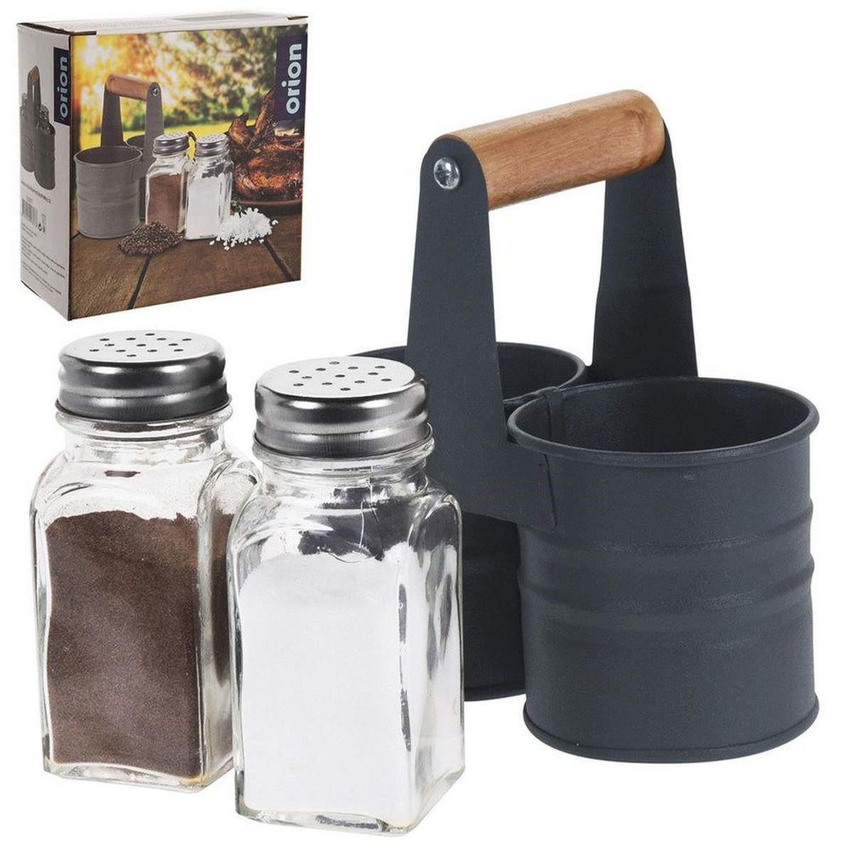 GEWÜRZSTREUER-SET Metallständer 2-teilig Grau - Grau, Glas (6/12.5/13cm) - Orion 