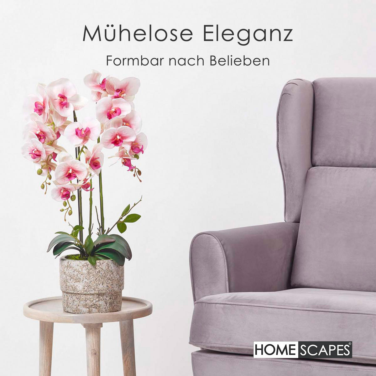 KUNSTBLUME Orchidee pink-weiß im Deko-Topf, 64 cm - Weiß, Kunststoff (64cm) - Homescapes