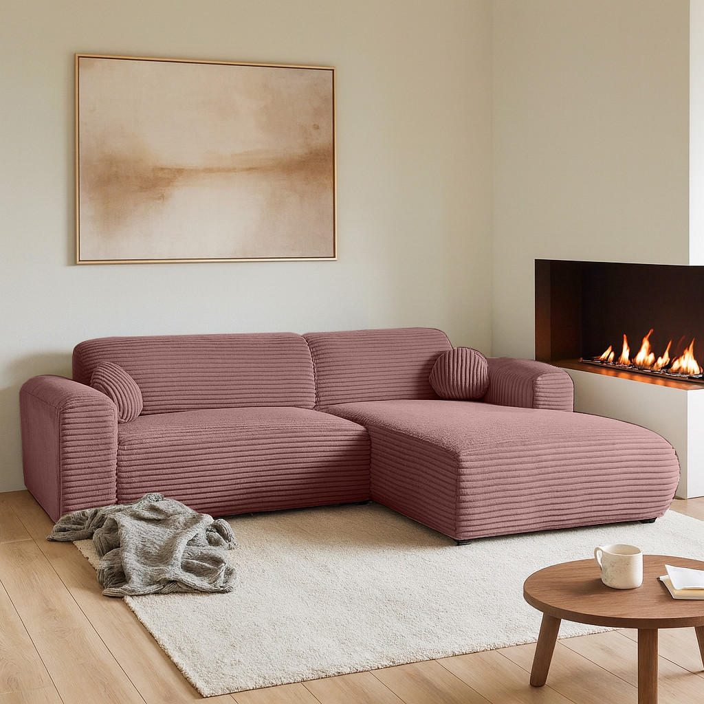 ECKSOFA Puerto, ohne Schlaffunktion, Rosa, rechts - Schwarz/Rosa, Textil (269/170cm) - Beautysofa