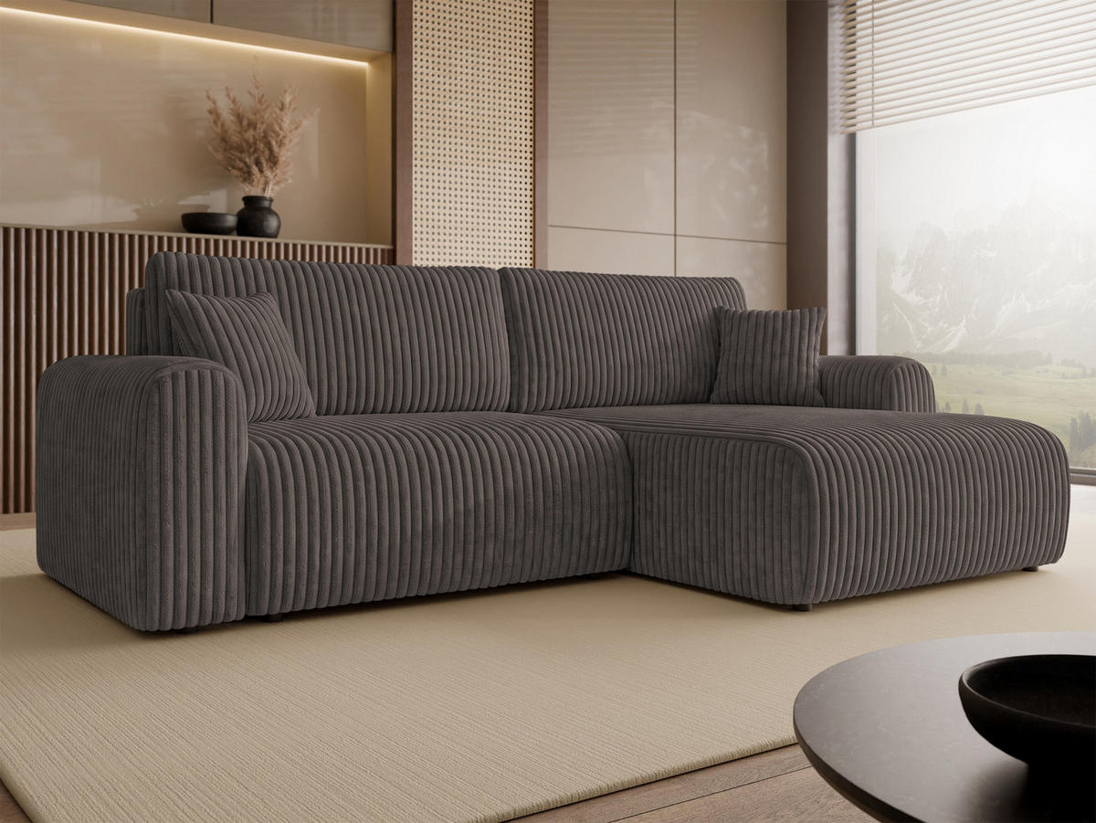 ECKSCHLAFSOFA Floryn L Cord Bis - Schwarz/Braun, Holz/Kunststoff (245/145cm) - MIRJAN24