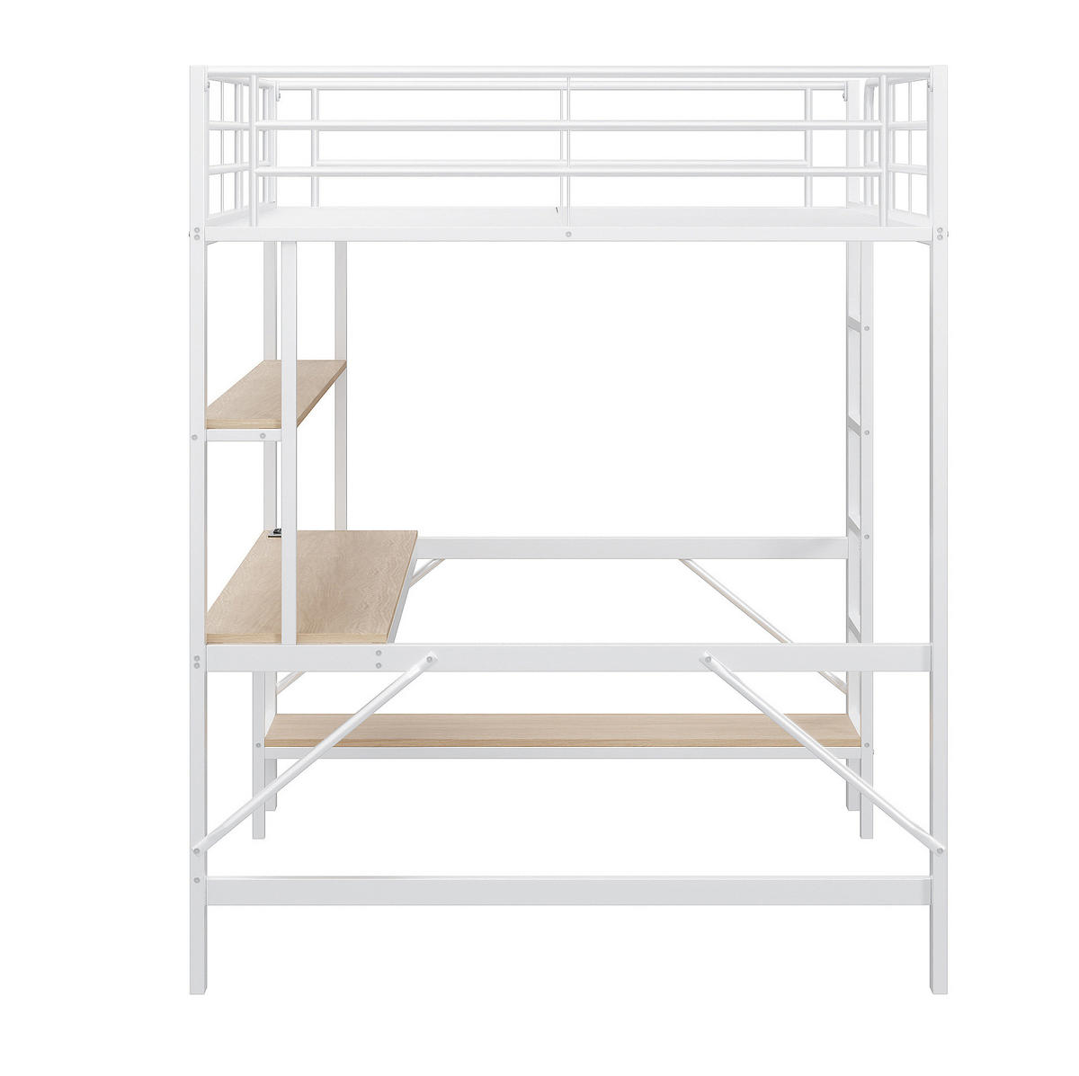 HOCHBETT 140/200 cm in Weiß mit Schreibtisch, Regal und USB/Steckdose - Weiß, Metall (140/200cm) - BEAOK