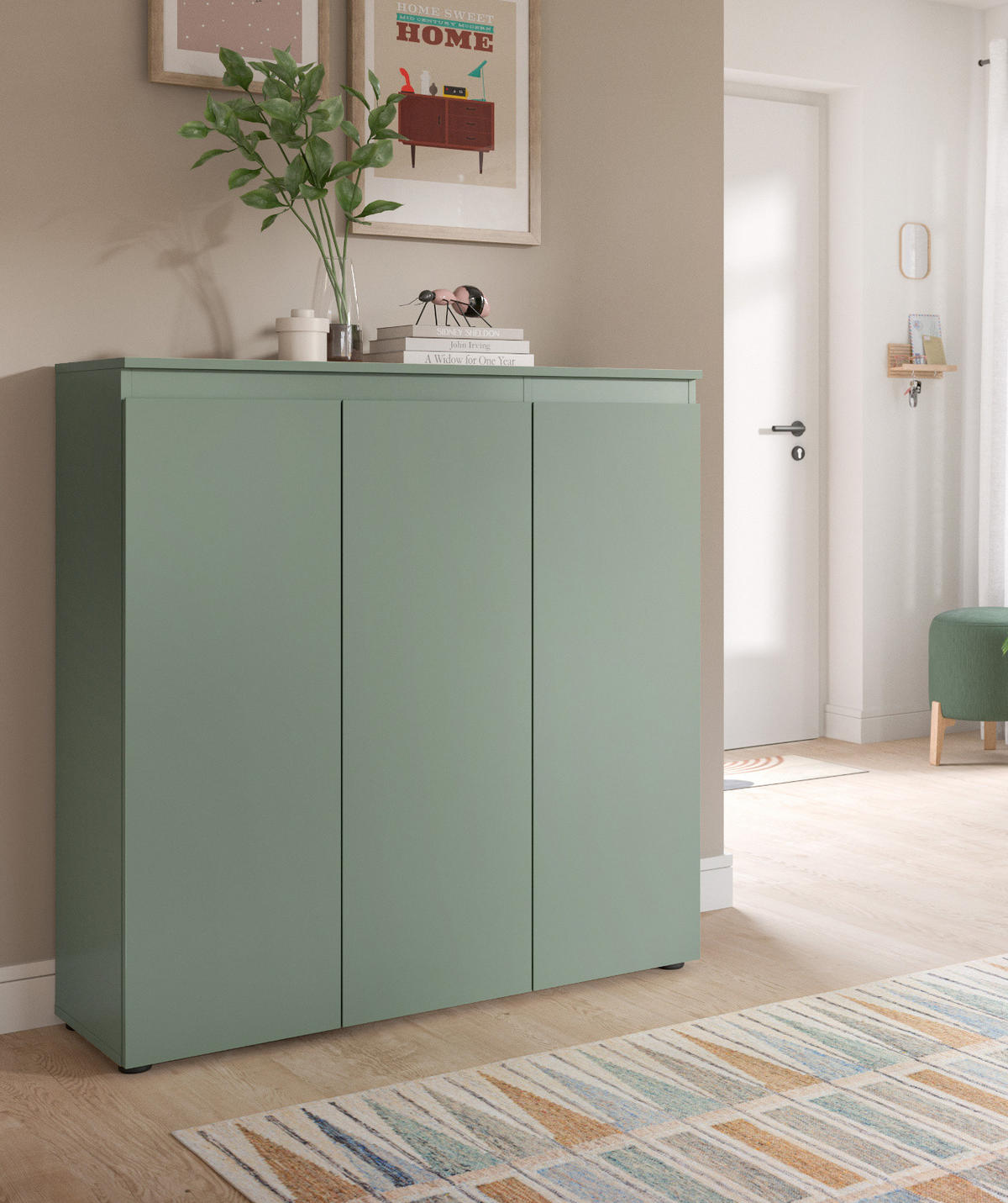 KOMMODE grün 105 x 11 cm, Anrichte mit 10 Fächern - Schwarz/Grün, Holzwerkstoff/Kunststoff (105/111/37cm) - Inn.Furn