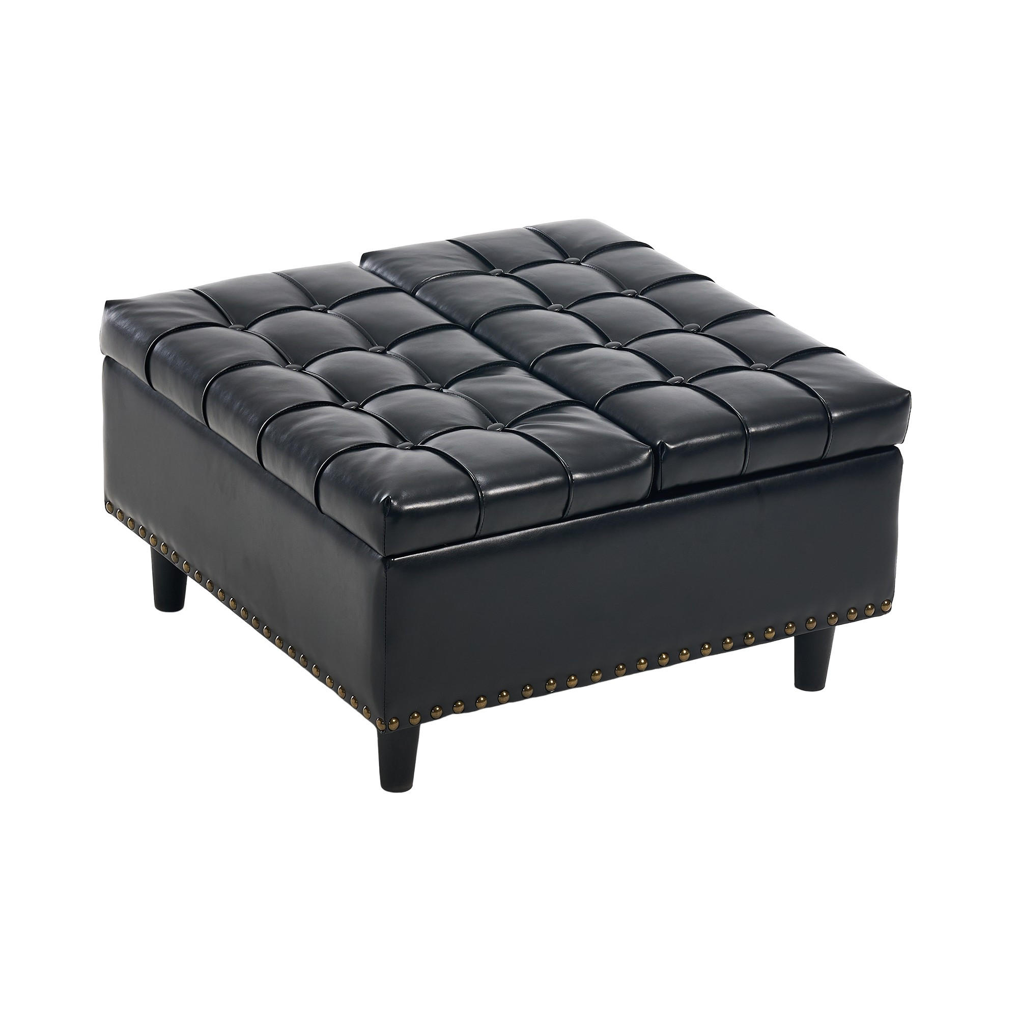 HOCKER Couchtisch,Aufbewahrungsstuhl,höhenverstellbar,PU-Leder,Schwarz - Schwarz, Metall (75/41/75cm) - LVHOM