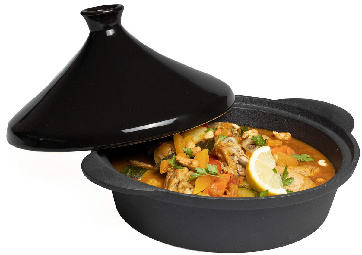TAGINE Gusseisen - Schwarz ø 30 cm / 3 Liter - ohne Antihaftbeschichtung - Schwarz, Keramik (30cm) - Blackwell