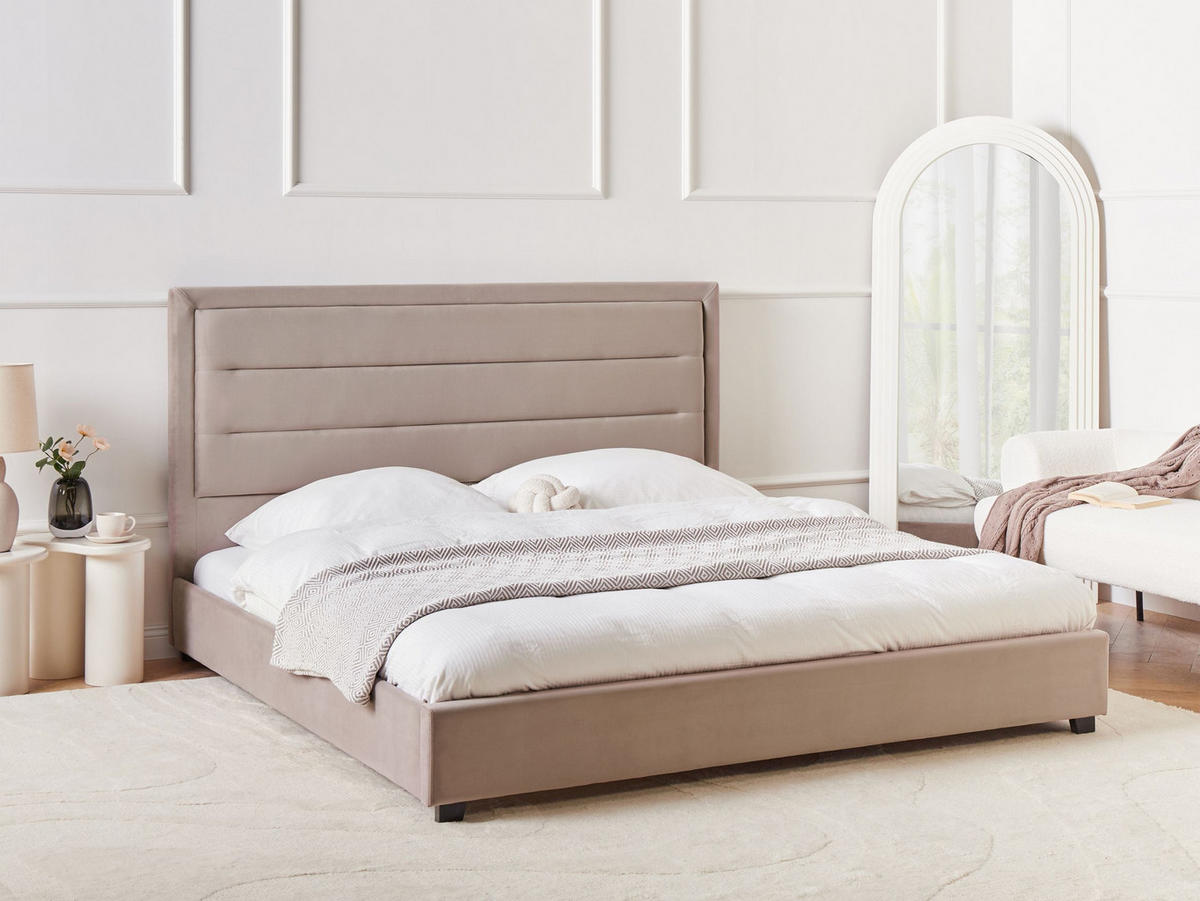 BETT mit Lattenrost 180/200 cm Taupe Rouen - Taupe/Schwarz, Textil (180/200cm) - Beliani