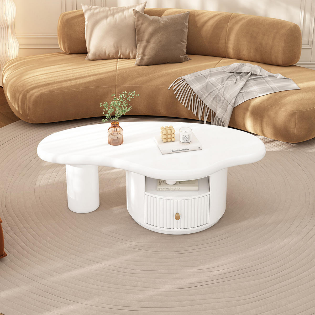 COUCHTISCH 110x60cm Wolkenform Unregelmäßig Kreativ MDF 1 Schublade - Weiß, Holz (118.75/73.15/13.97cm) - FLIEKS