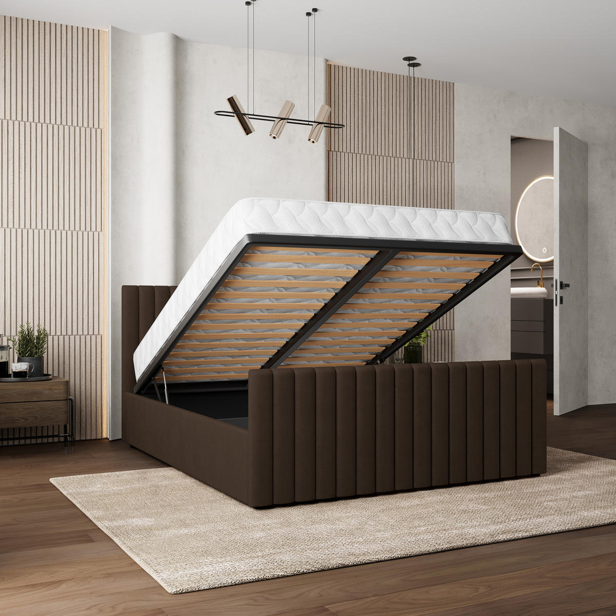 POLSTERBETT CANOVA 160x200 cm mit Bettkästen - Braun - Braun, Holz (160/200cm) - MASSENO