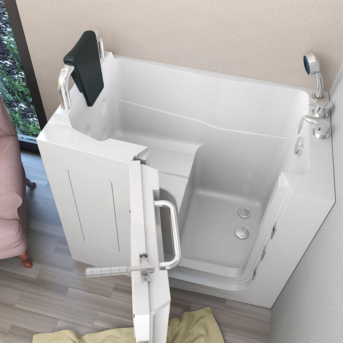 SENIOREN Sitzwanne mit Tür S08-C-L - Weiß, Glas/Kunststoff (110/114/68cm) - AcquaVapore by Sandra Jentho