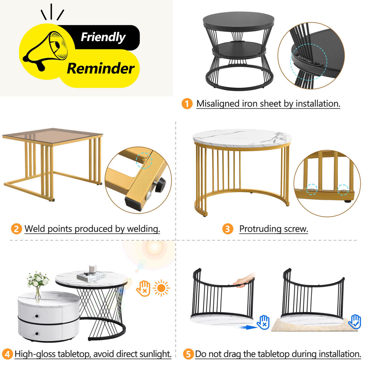 COUCHTISCH 60/60/45.5 + 50/50/32 cm weiß aus MDF mit Schubladen - Weiß, Holzwerkstoff (60/60/45.5cm) - OKMYHOME