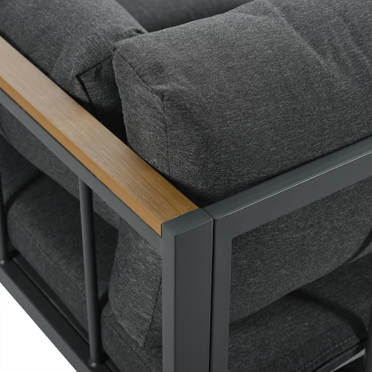 GARTENSET Eck Mit Sofa Couchtisch Hocker Grau & Glastisch - Grau, Textil - FLIEKS