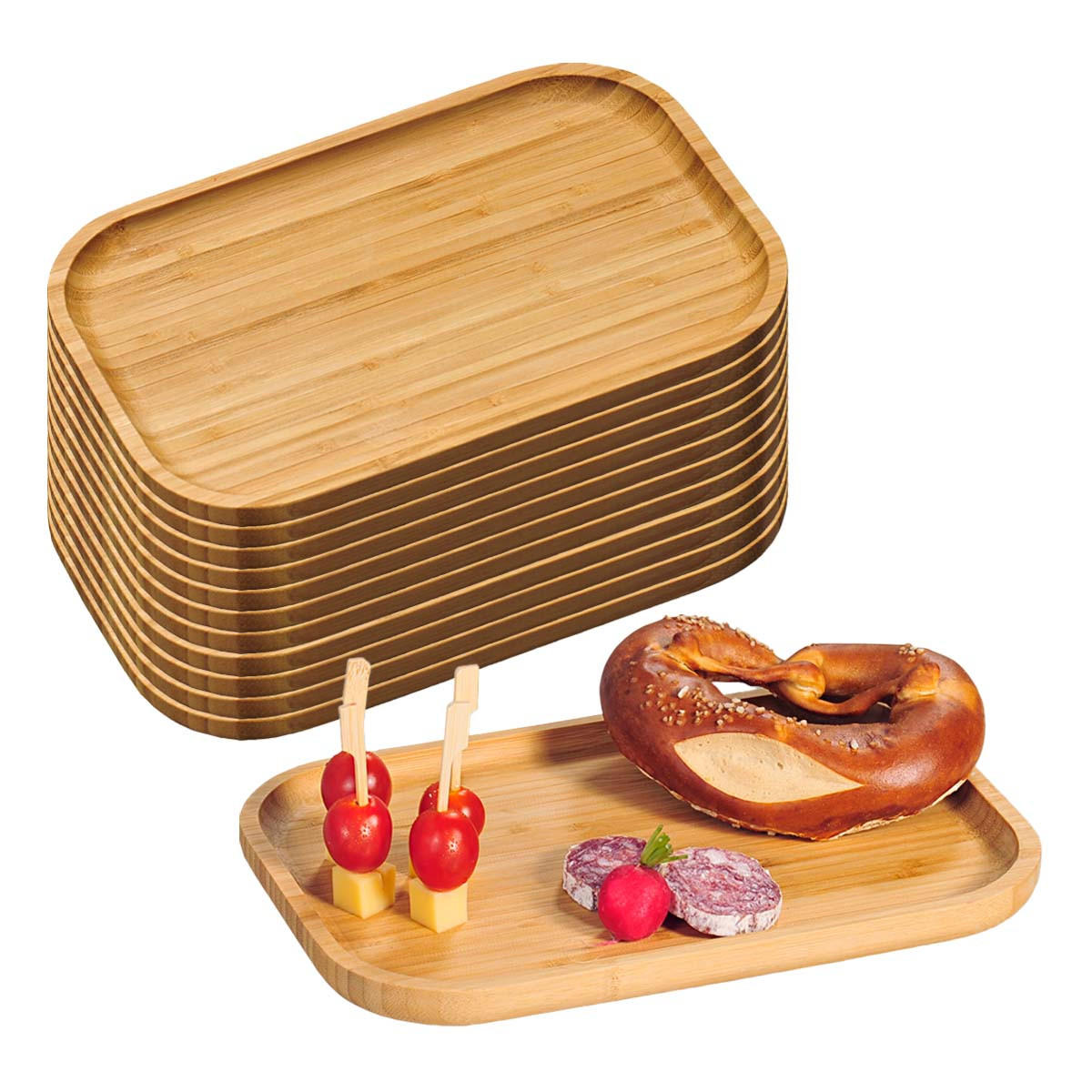 SERVIERBRETTER, 12 Stück, hochgezogener Rand - Bambus - 30,5 x 20cm - Naturfarben, Holz (20/2/30.5cm) - Kesper