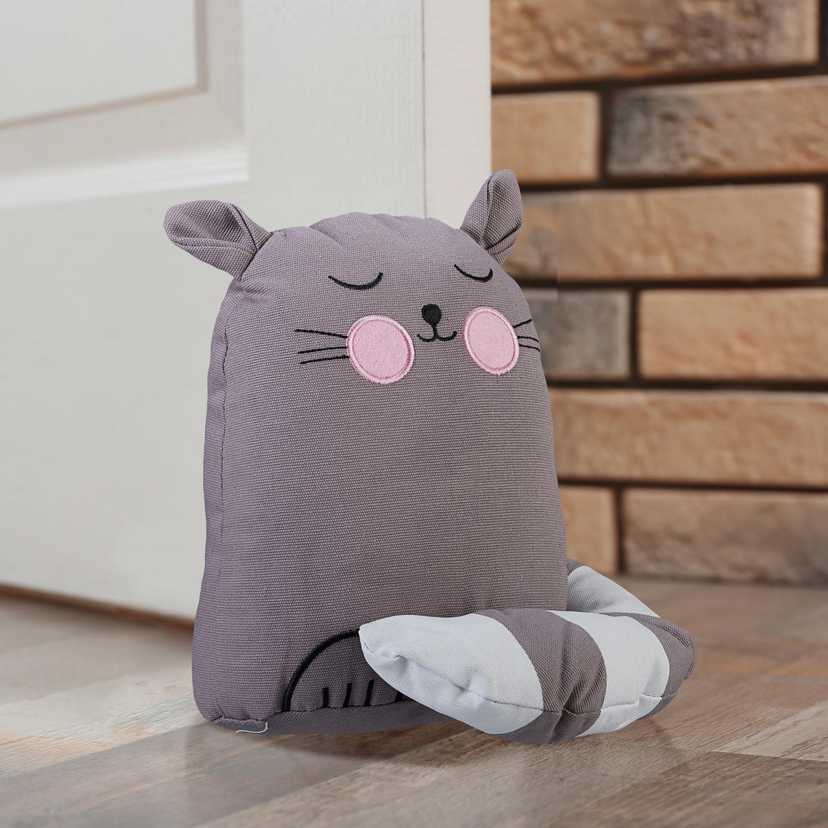 ZARÁŽKA Sivá Biela Ružová Mačka plnená pieskom - sivá, textil/plast (20/15.5cm) - Relaxdays