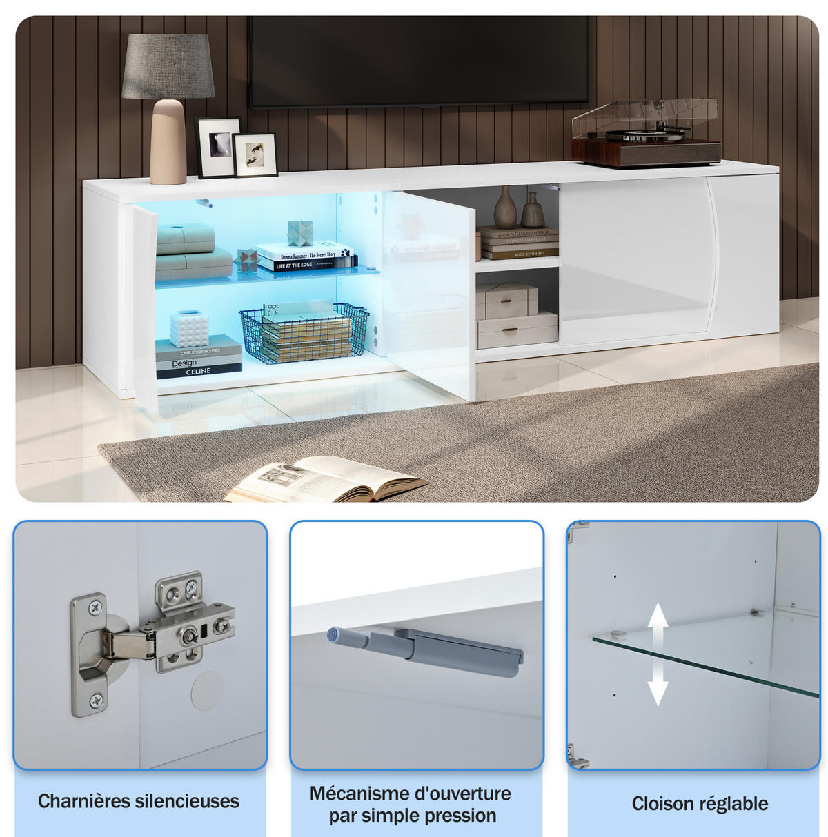 TV-LOWBOARD 180/40/45 cm weiß aus Spanplatte mit LED - Weiß, Holzwerkstoff (40/45/180cm) - OKWISH