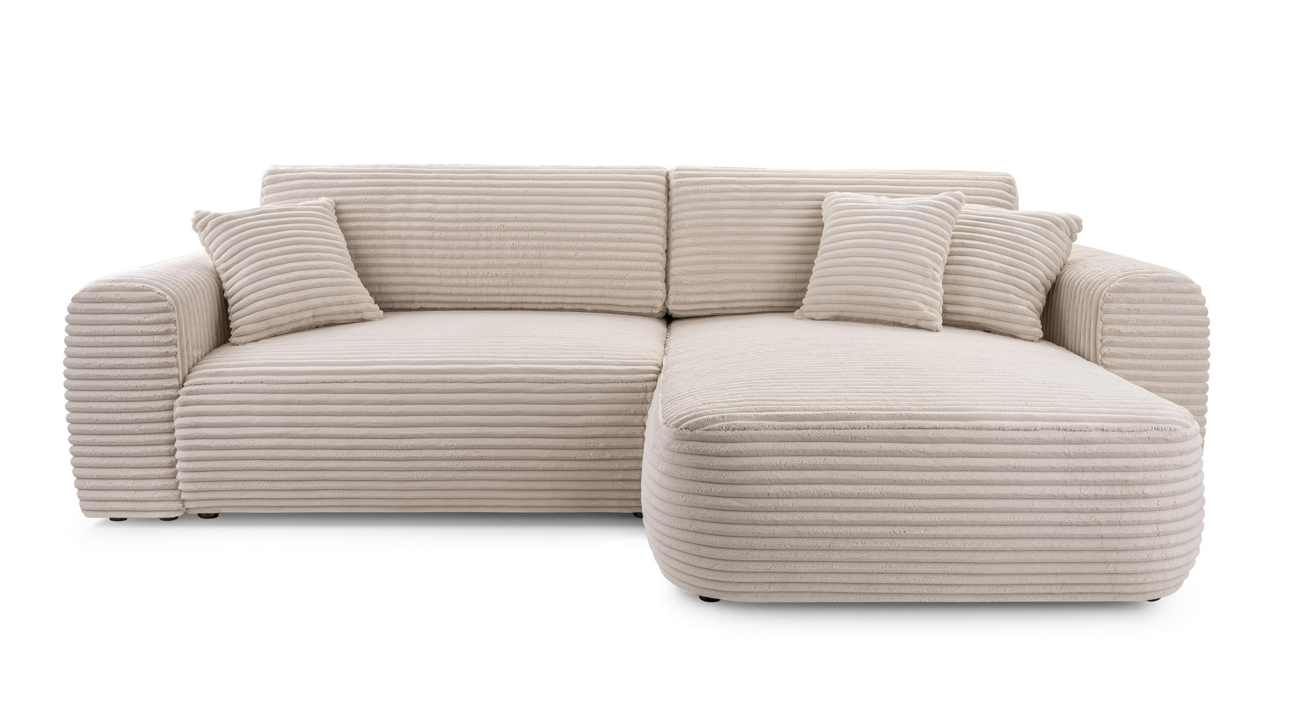 ECKSOFA VIVA Beige Kordstoff mit Schlaffunktion - Beige, Holz (297/169cm) - MASSENO