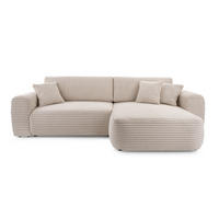 ECKSOFA VIVA Beige Kordstoff mit Schlaffunktion - Beige, Holz (297/169cm) - MASSENO