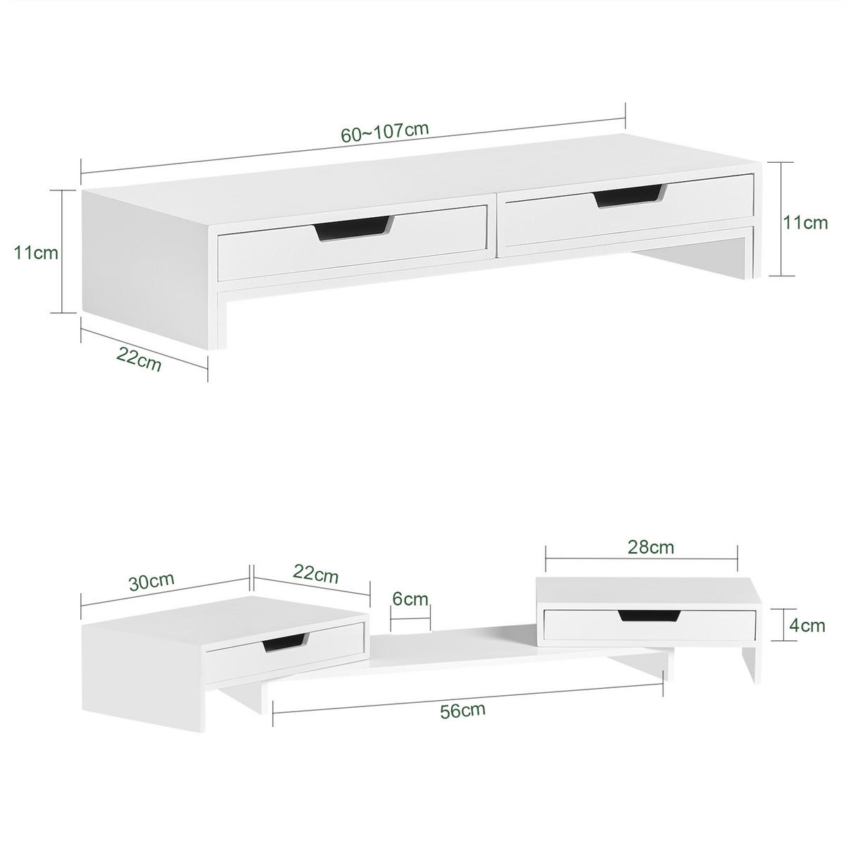 MONITORSTÄNDER Weiß - Weiß, Holzwerkstoff (22/107/11cm) - SoBuy