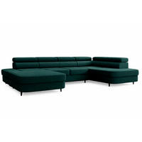 ECKSOFA U-Form PRIAM U Rechts mit Schlaffunktion 126x270 Velours Grün - Schwarz/Grün, Holz/Textil (203/91/350cm) - Muffo