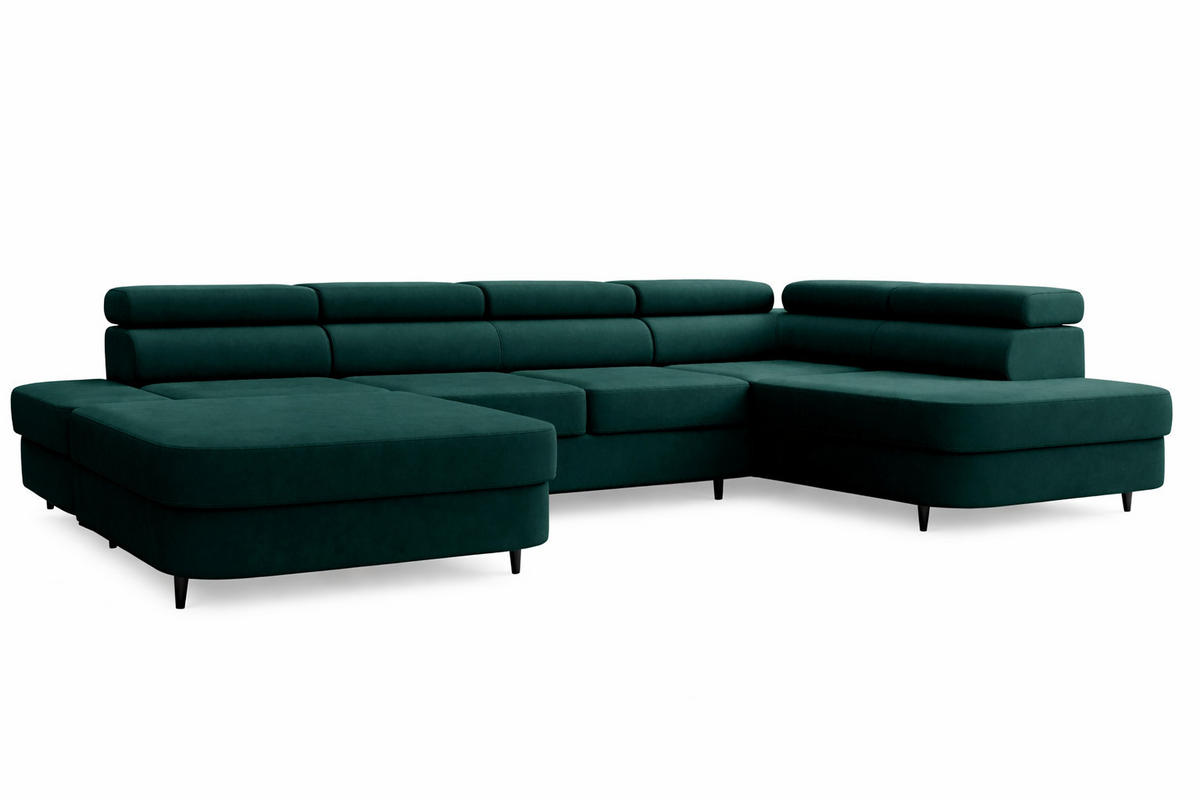 ECKSOFA U-Form PRIAM U Rechts mit Schlaffunktion 126x270 Velours Grün - Schwarz/Grün, Holz/Textil (203/91/350cm) - Muffo