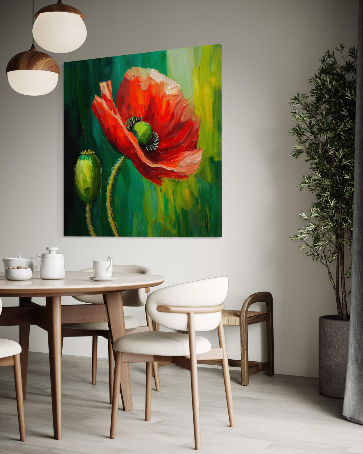 WANDBILD gemalte mohnblumen - Rot, Textil (30/30cm) - Feeby