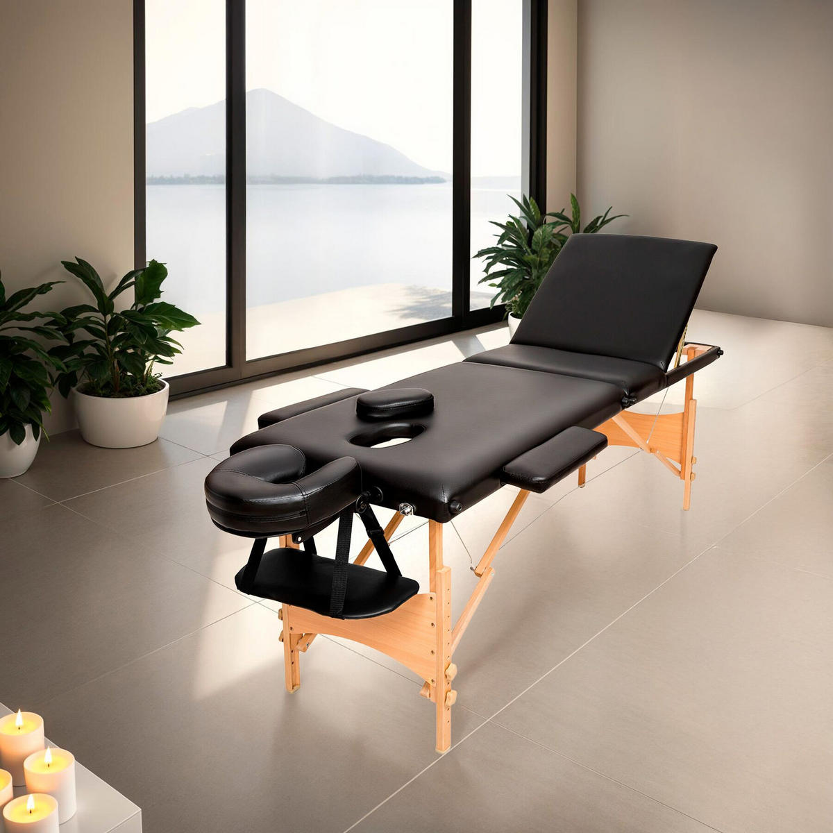 MASSAGELIEGE 3 Zonen Daniel,210 x 95 x 84 cm,schwarz - Schwarz, Holz (61/62/185cm) - tectake