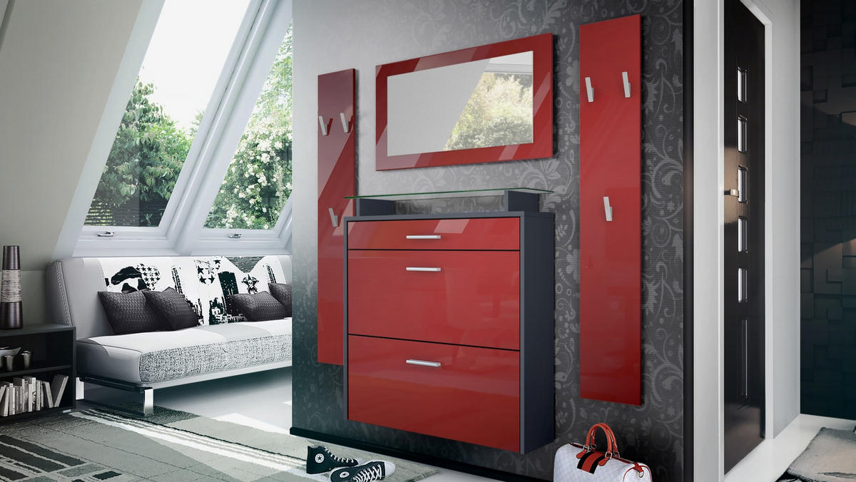 GARDEROBE Malea Fronten in Bordeaux Hochglanz - Bordeaux, Holzwerkstoff (180/180/23cm) - Vladon