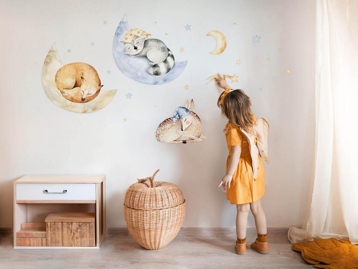 WANDAUFKLEBER 80x115cm - Schlafende Tiere - Multicolor, Kunststoff (80/115/0.1cm) - Wallfluent