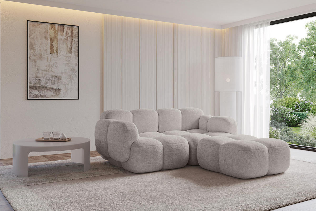 ECKSOFA modulares Sofa Rechts Miko-L1 214x205x75 Hellgrau Velours - Hellgrau/Schwarz, Holzwerkstoff/Kunststoff (214/205cm) - ALTDECOR