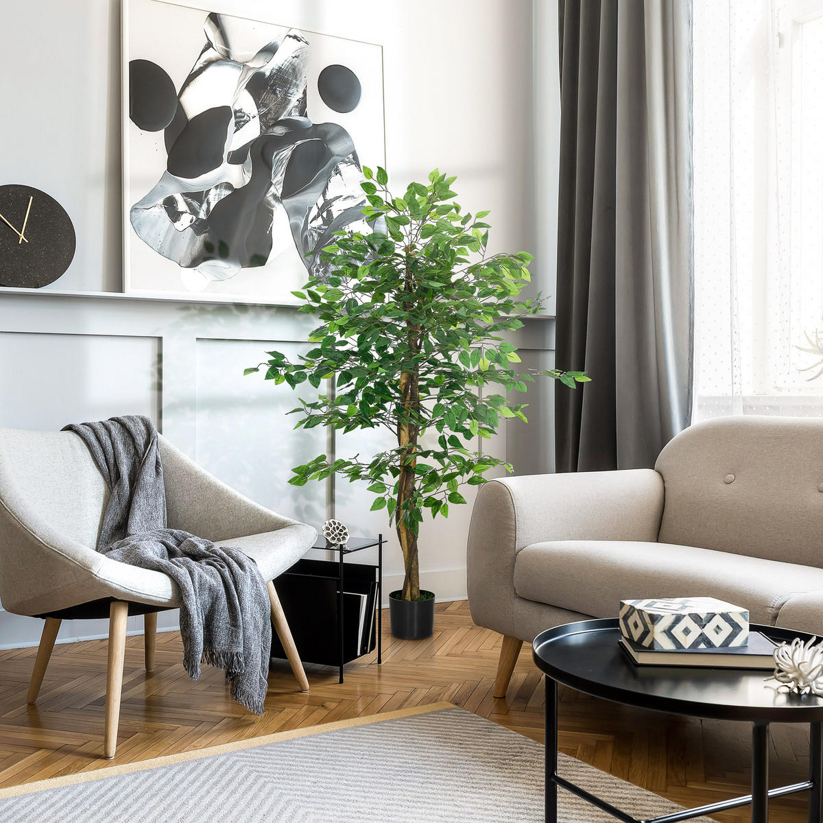 KÜNSTLICHE Pflanze, 150 cm Kunstpflanze mit Übertopf, Kunstmoos für Wohnzimmer - Grün, Kunststoff (150cm) - HOMCOM