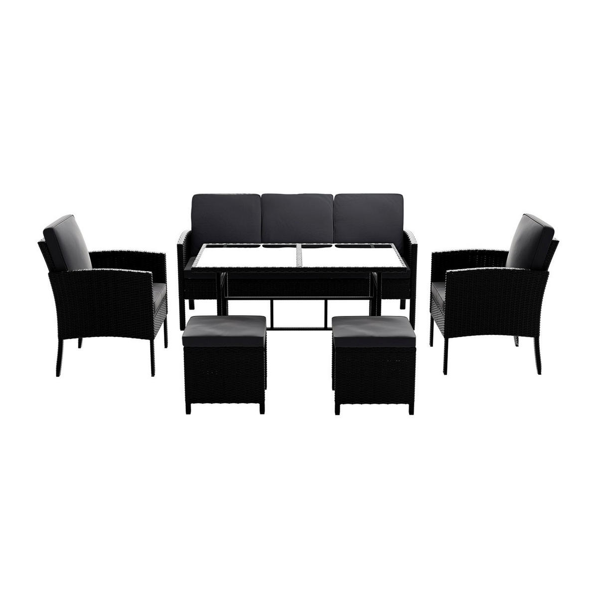 SITZGRUPPE Turin schwarz Polyrattan inkl. Abdeckung - Schwarz, Kunststoff - Juskys