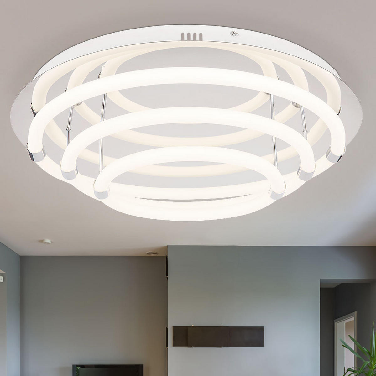 LED DECKENLEUCHTE Metall Weiß Ring-Design - Weiß, Metall (55/55/15cm) - Globo Lighting