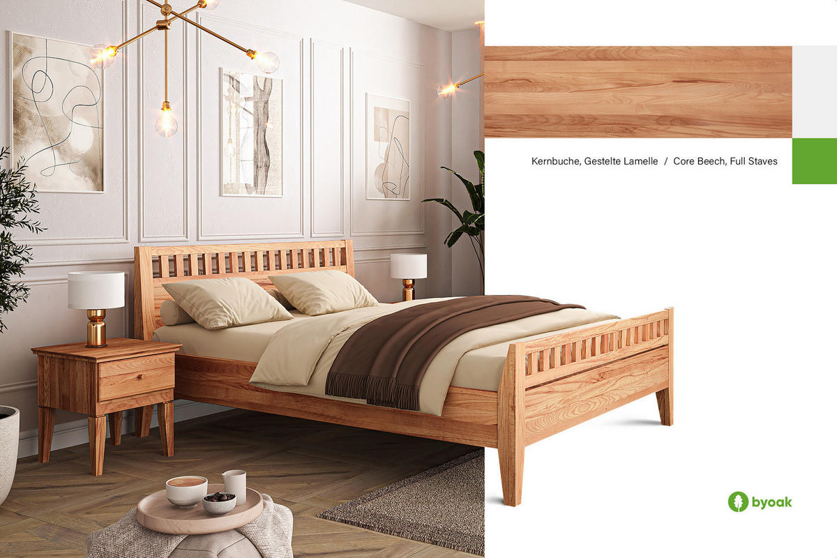 MASSIVHOLZBETT ELIAS 6 200x190 Kernbuche - Kernbuche, Holz (200/190cm) - byoak