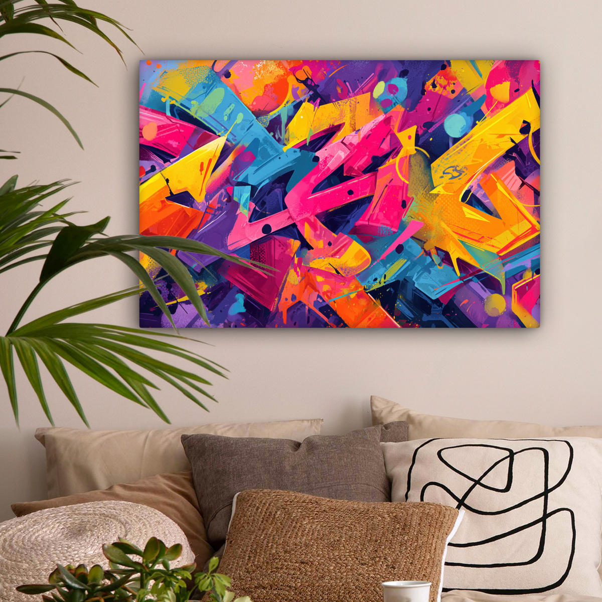 LEINWANDBILD Abstrakt - Formen - Farbenfroh Gemälde 60x40 cm - Magenta, Textil (60/40cm) - MuchoWow