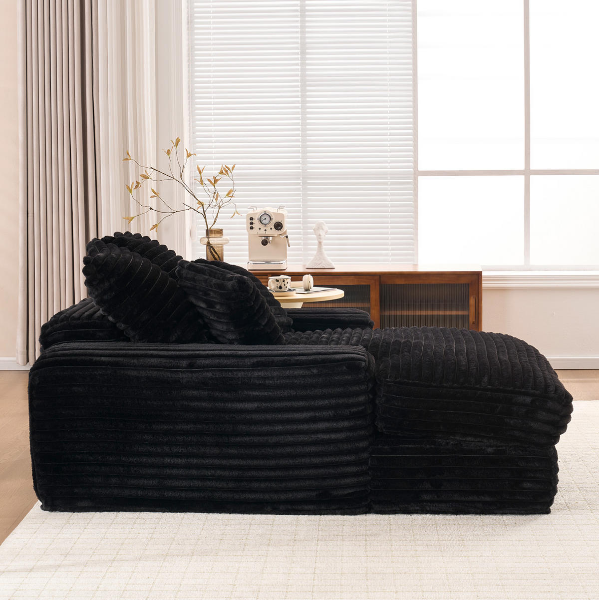 SCHLAFSOFA 137/175 cm in Schwarz – ausklappfrei mit Cordbezug und 4 Kissen - Schwarz, Textil (137/63/175cm) - BEAOK