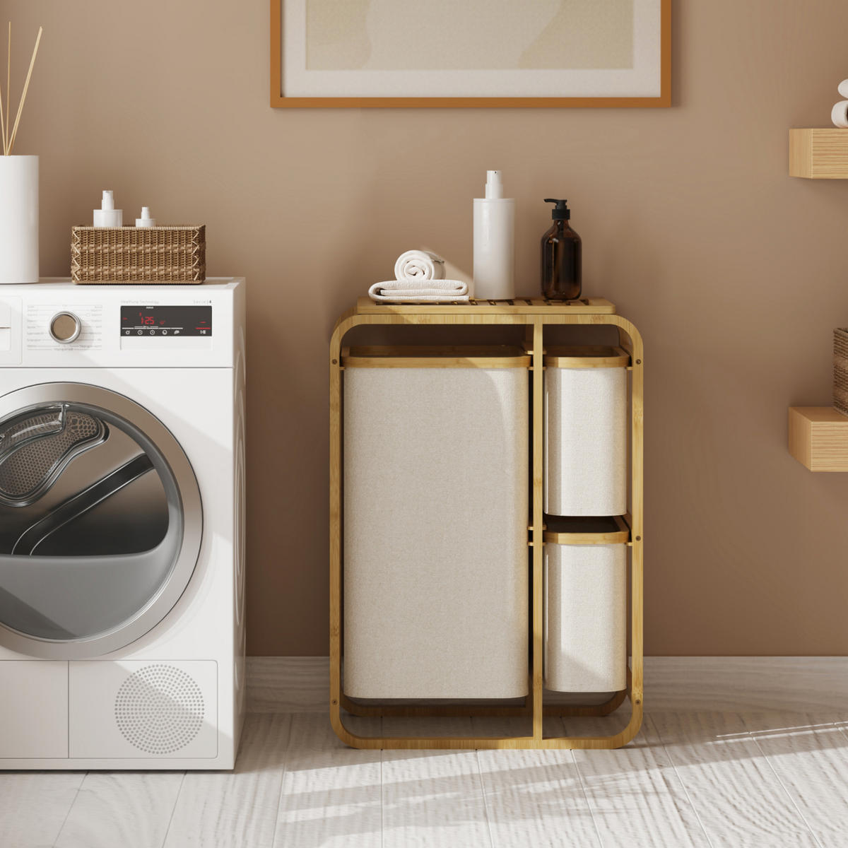 WÄSCHESAMMLER Evenes - Beige/Naturfarben, Holz/Kunststoff (49.5/70/33cm) - [en.casa]