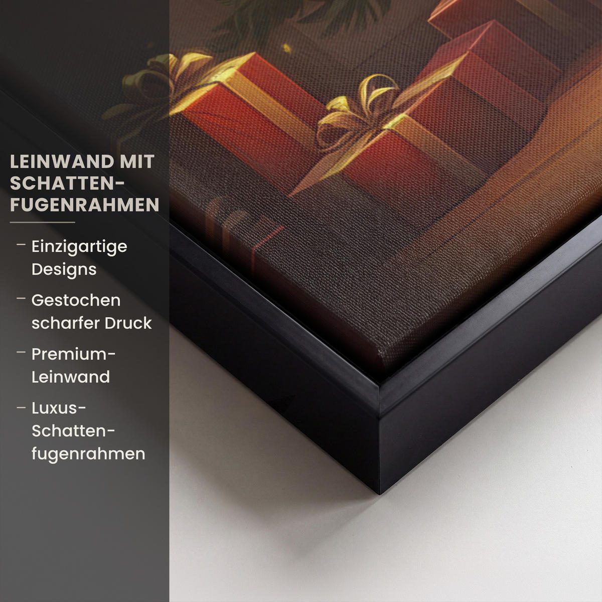LEINWAND Bilder mit Rahmen - Weihnachtsbaum - Geschenk - Winter - 60x80 - Grün, Textil (60/80cm) - MuchoWow