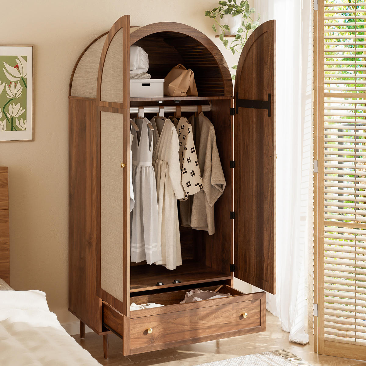 KLEIDERSCHRANK Holz Stoff Türen - Naturfarben, Holz (50/175/79cm) - LEBENLANG