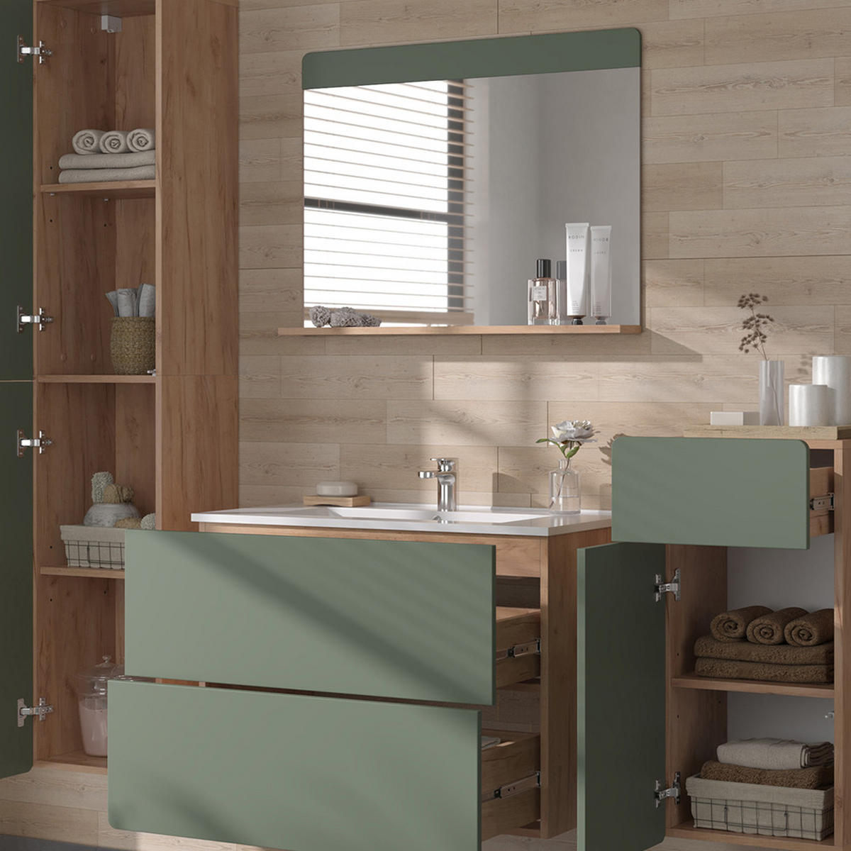 KOUPELNOVÝ NÁBYTEK Izan Dub Goldkraft/zelená - zelená barva/barva dubu, kompozitní dřevo (80/59.3/46cm) - Vicco