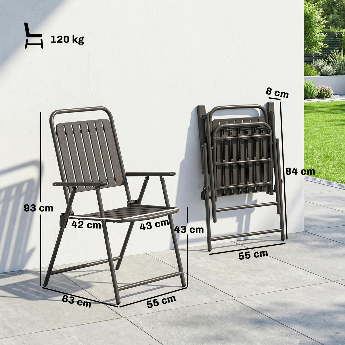 KLAPPSESSEL Braun 4 Stück - Braun, Metall (55/93/63cm) - GiPP