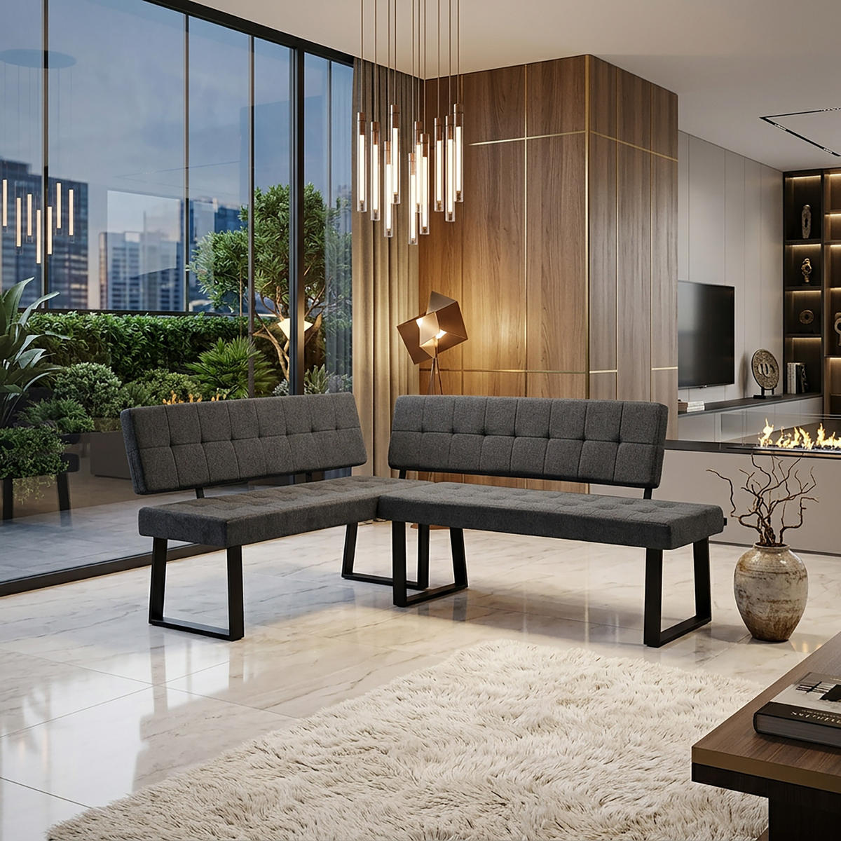 SITZBANK SIGFRID - Anthrazit, Textil/Metall (140/48/56cm) - B&D Home