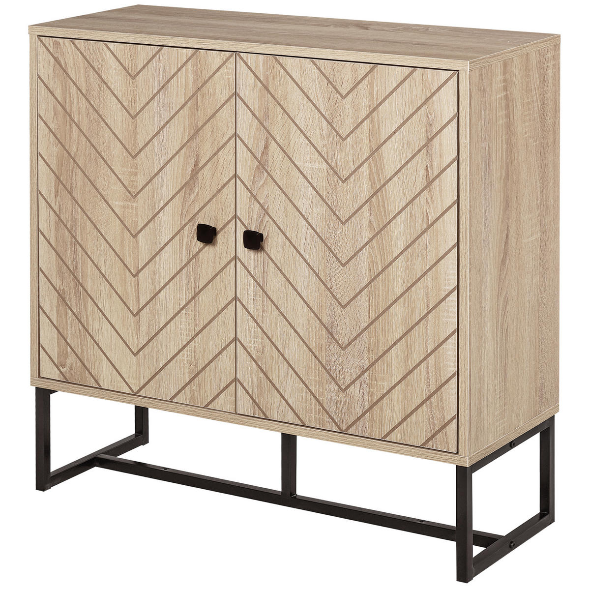 SIDEBOARD DE-10987 Chevron-Muster Holz/Schwarz - Naturfarben, Holzwerkstoff (80/80/29cm) - ComfortXL
