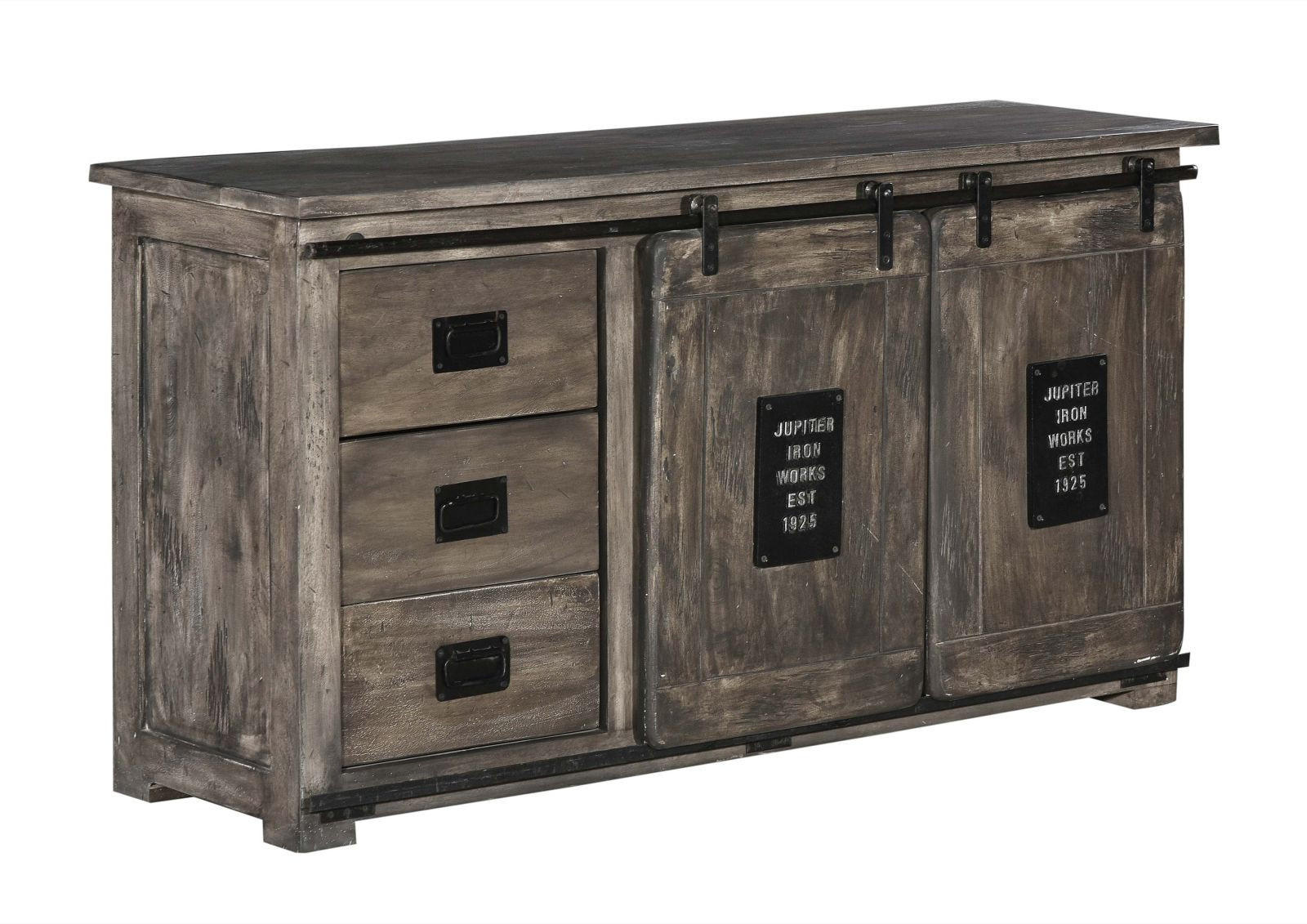 SIDEBOARD Mango 150x45x80 grau lackiert RAILWAY #200 - Grau, Holz (150/80/45cm) - Massivmoebel24