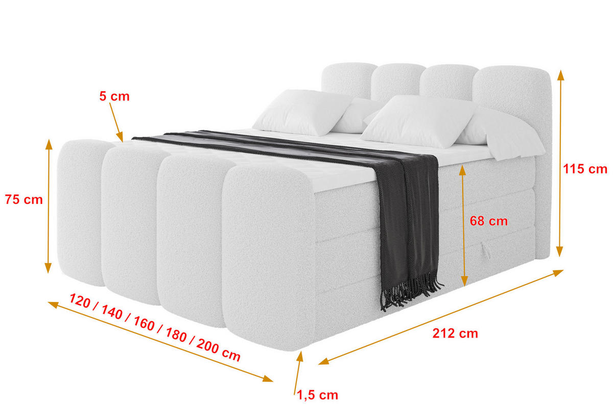 BOXBETT mit Matratze H3|H4 - NINA-Z KING - 160x200 cm - Weiß - Weiß, Holzwerkstoff (160/200cm) - ALTDECOR