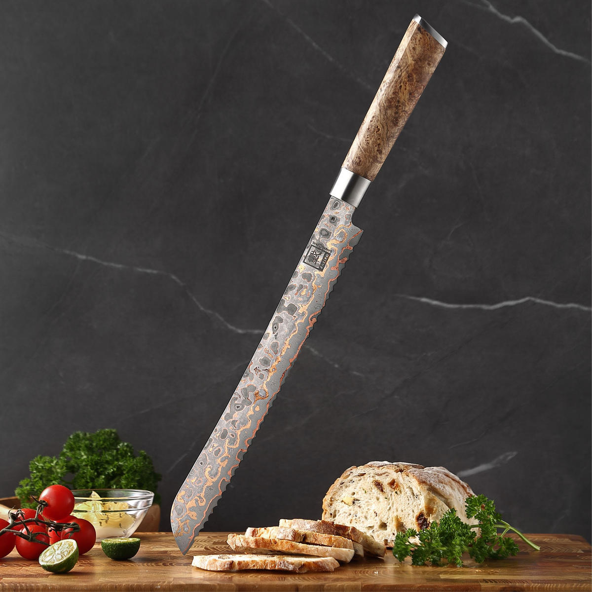 BROTMESSER 27 cm WELLENSCHLIFF - Ahornfarben, Holz/Metall (40cm) - Zayiko