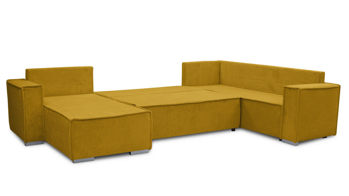 WOHNLANDSCHAFT Lovere U Gelb 314/217/90 cm – mit Schlaffunktion und Bettkasten - Gelb/Silberfarben, Textil/Metall (314/90/217cm) - AX Living