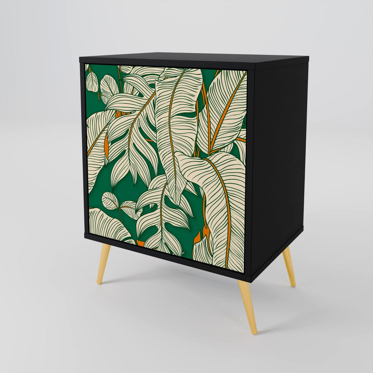 SIDEBOARD VERDANT PLEASURES, Schwarz, 57,5x42x67,5 cm, Schwarze Metall-Rahmenfüße - Multicolor/Schwarz, Holzwerkstoff/Metall (57.5/67.5/42cm) - SpaceRebels